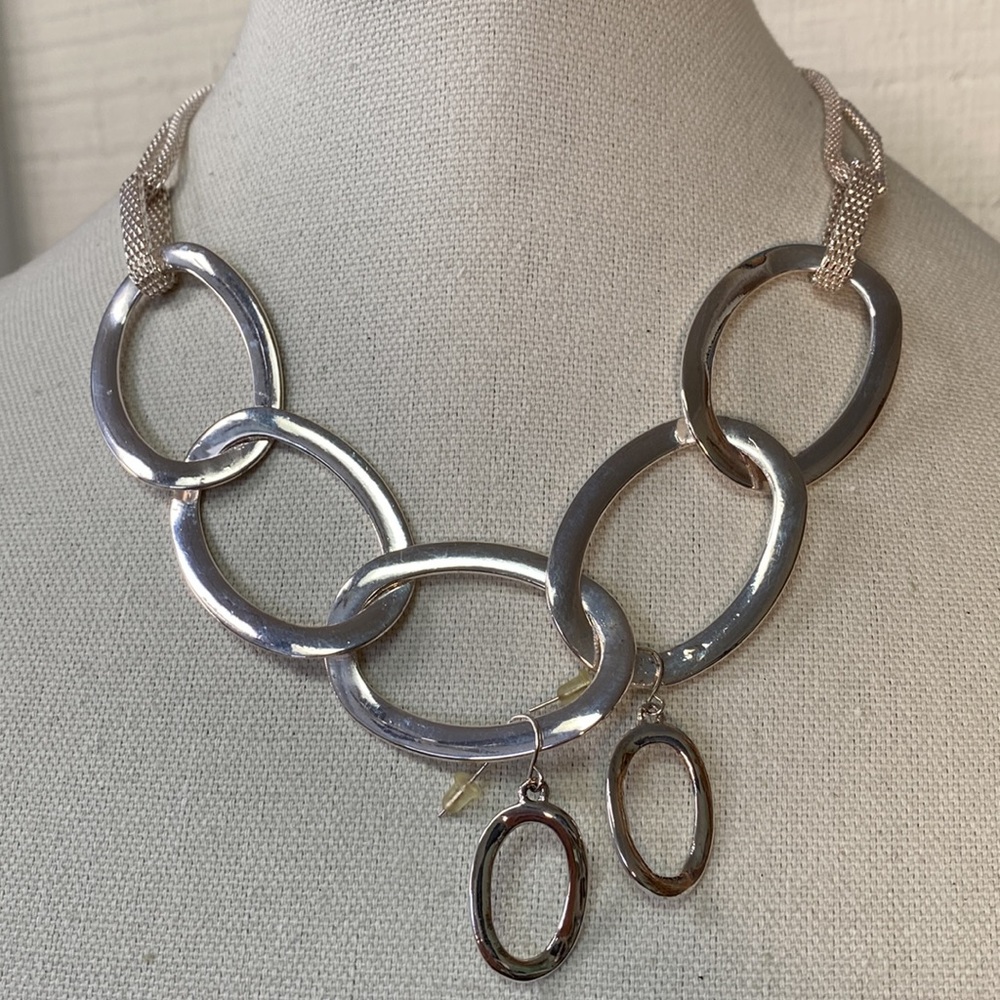 Large oval circle necklace and earrings mesh style chain necklace